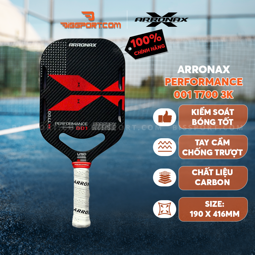 Vợt Pickleball Chính Hãng Arronax Performance 001 T700 3k Màu Đen Đỏ